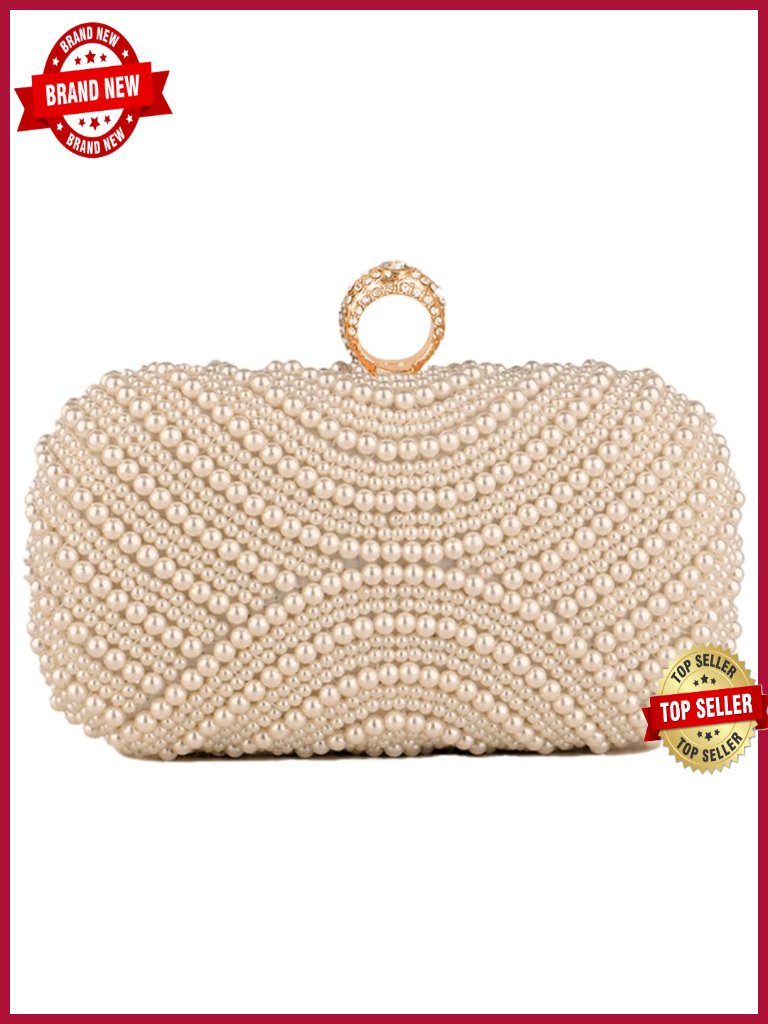 Pearl Embellished Evening Clutch Crossbody Convertible Bag Party Wedding